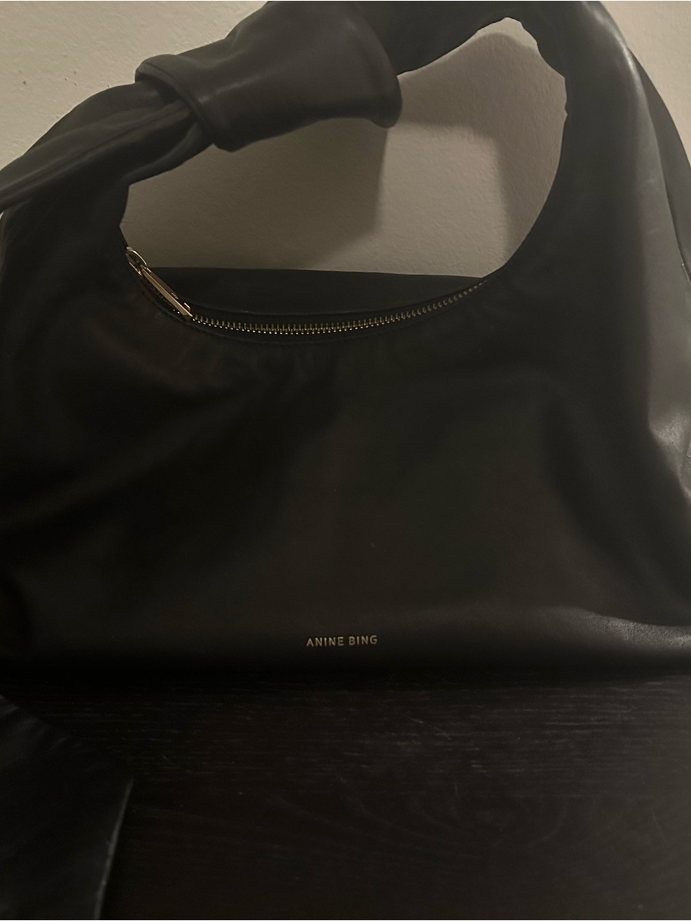 Anine Bing Grace Black Leather Knot-Handle Shoulder Bag